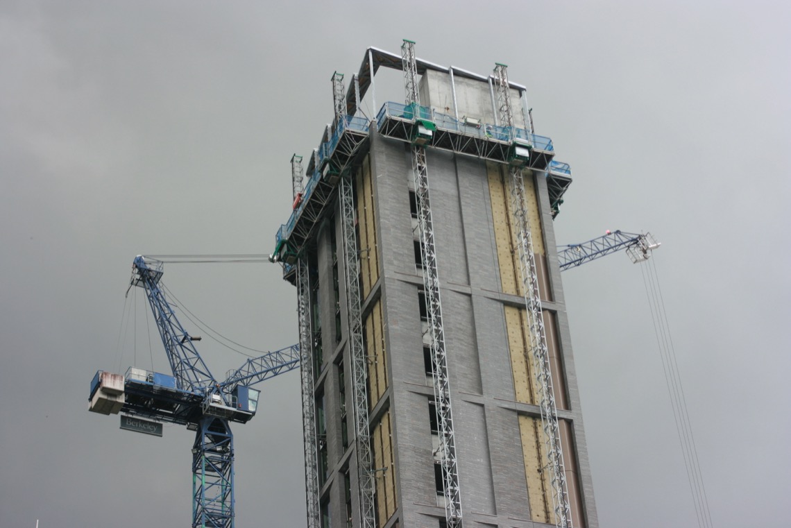 A tower building under construction in London.