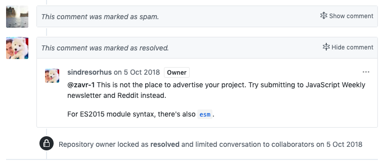 my comment marked as spam on github